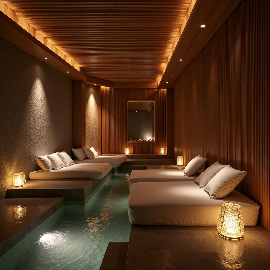 Serene Spa Atmosphere with Soft Lighting and Natural Elements