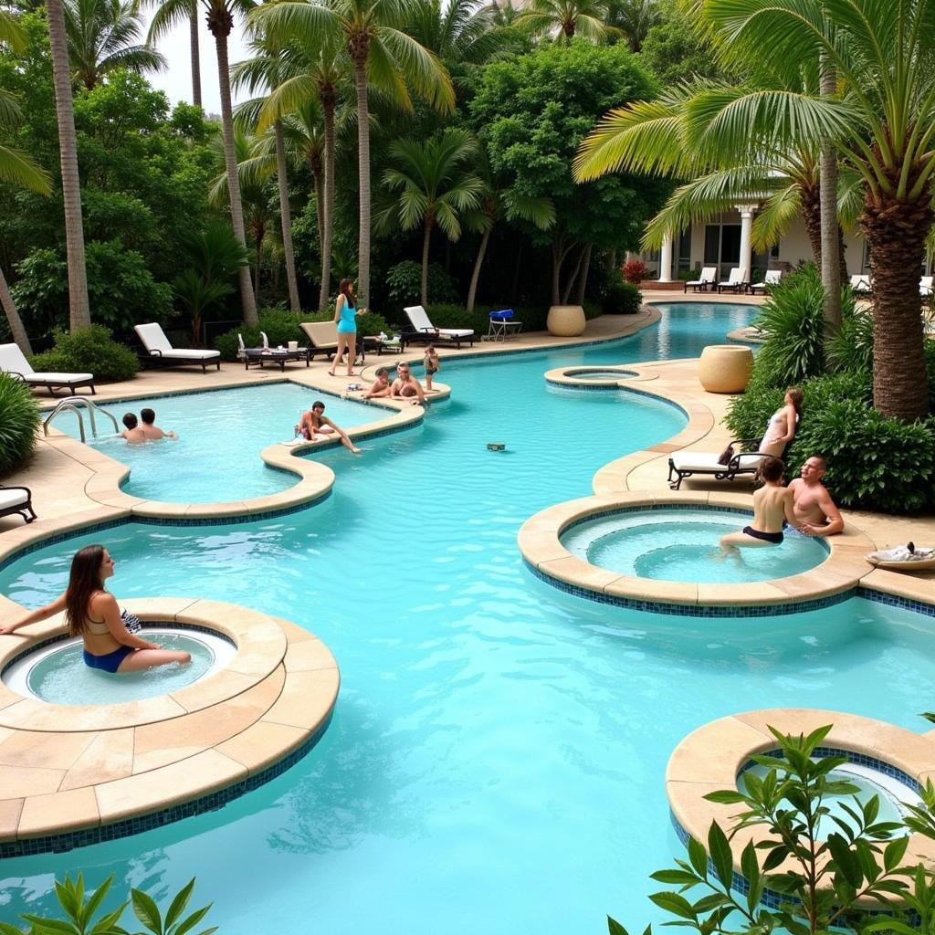 Guests relaxing in the hydrotherapy circuit at Fontainebleau Miami Spa