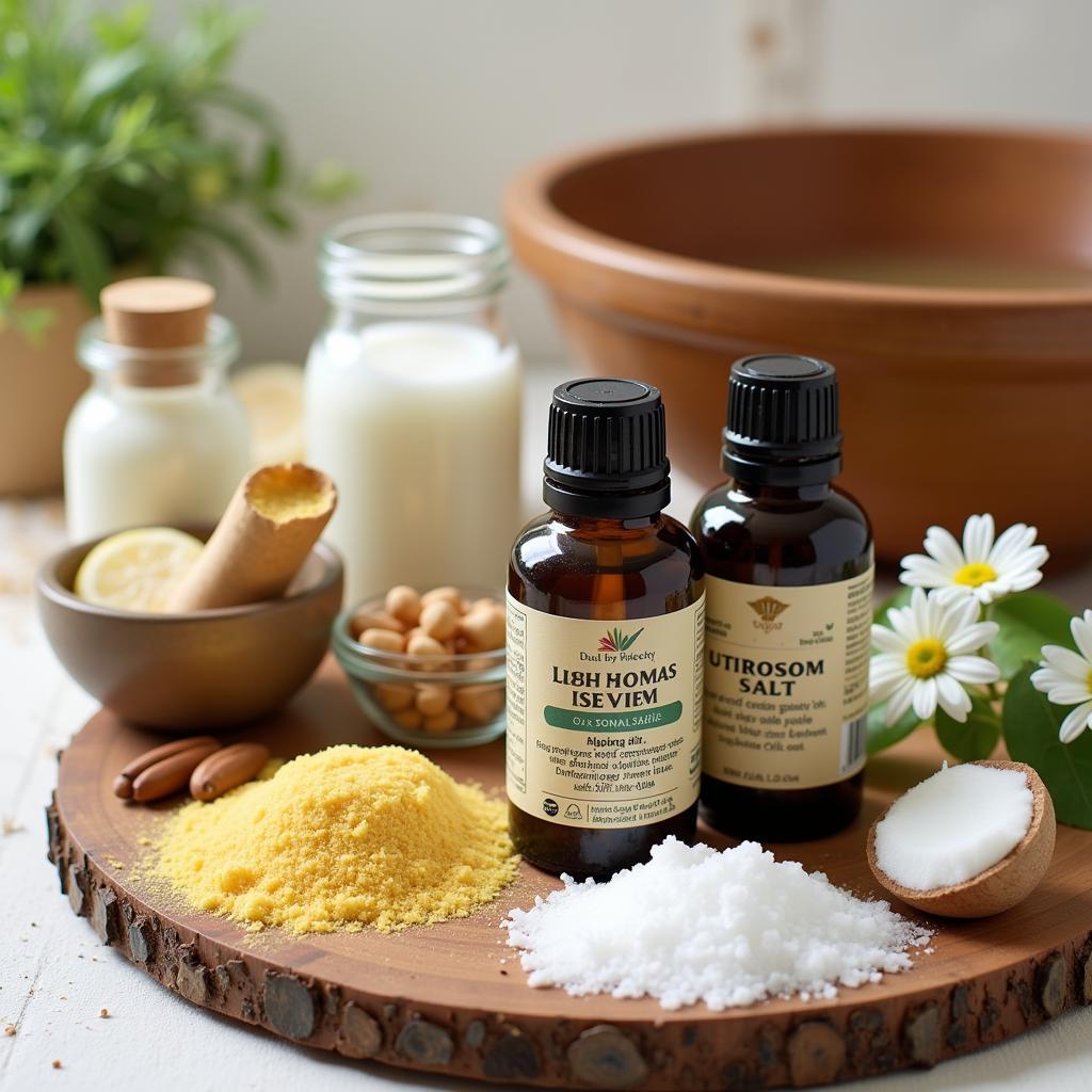 Essential oils and ingredients for a luxurious foot spa