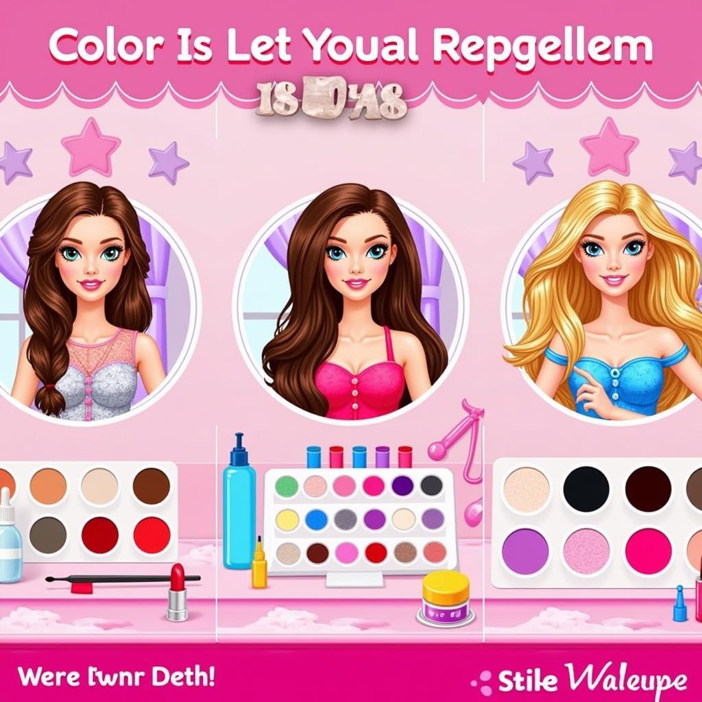 Barbie experimenting with makeup in a free spa game