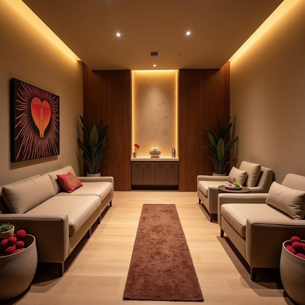 Peaceful relaxation area at Garuda Spa with comfortable seating and calming decor.