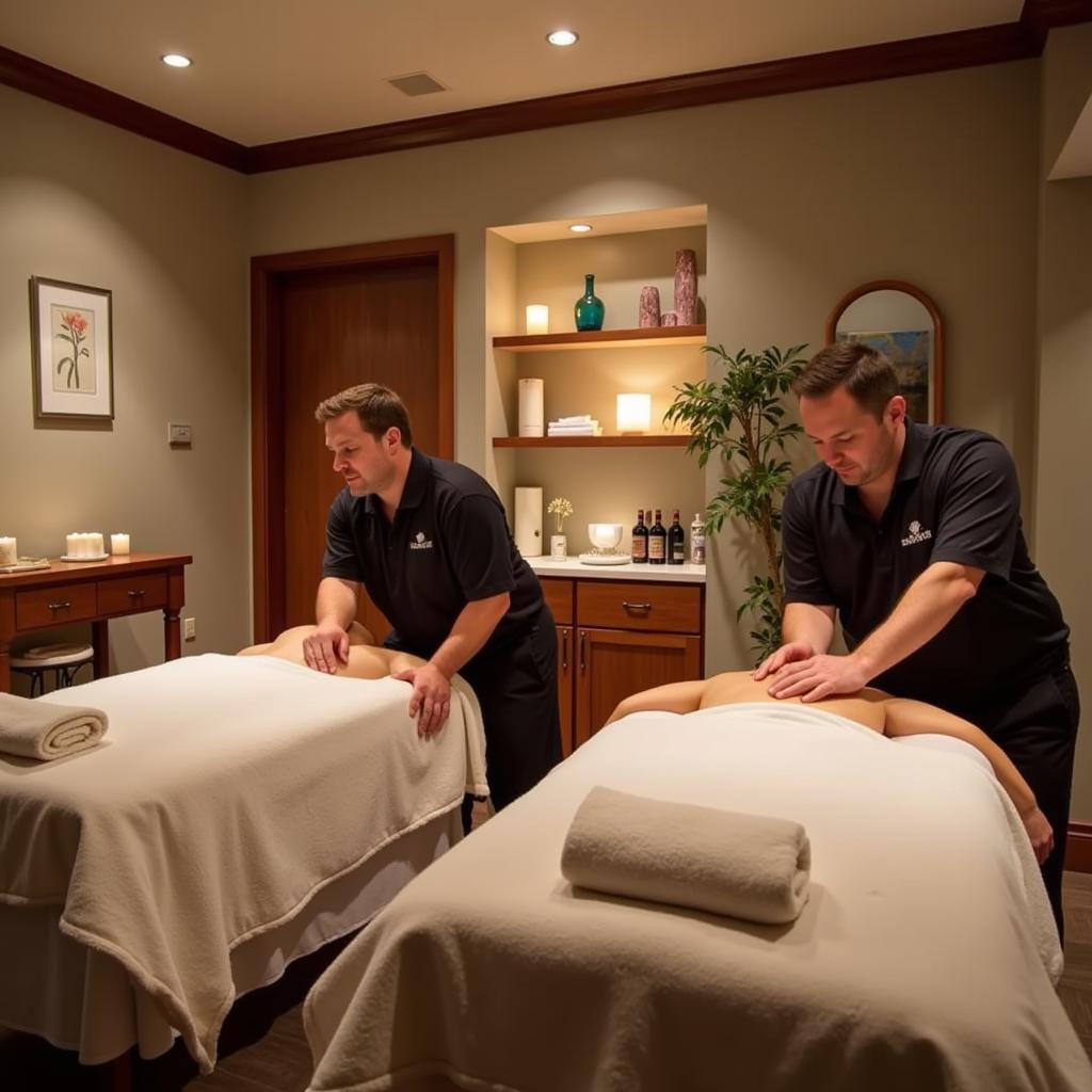 Gay couple enjoying a couples massage at a NYC spa