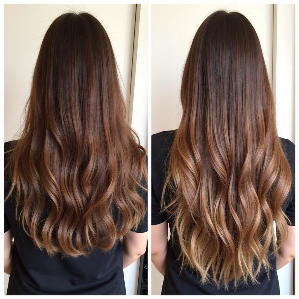 Before and after photos showing the results of a gold touch hair spa