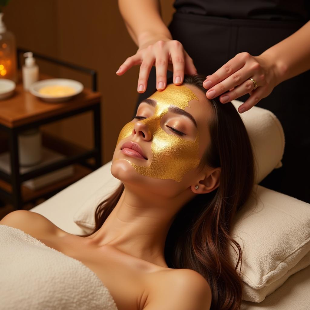 Woman receiving a luxurious gold touch hair spa treatment