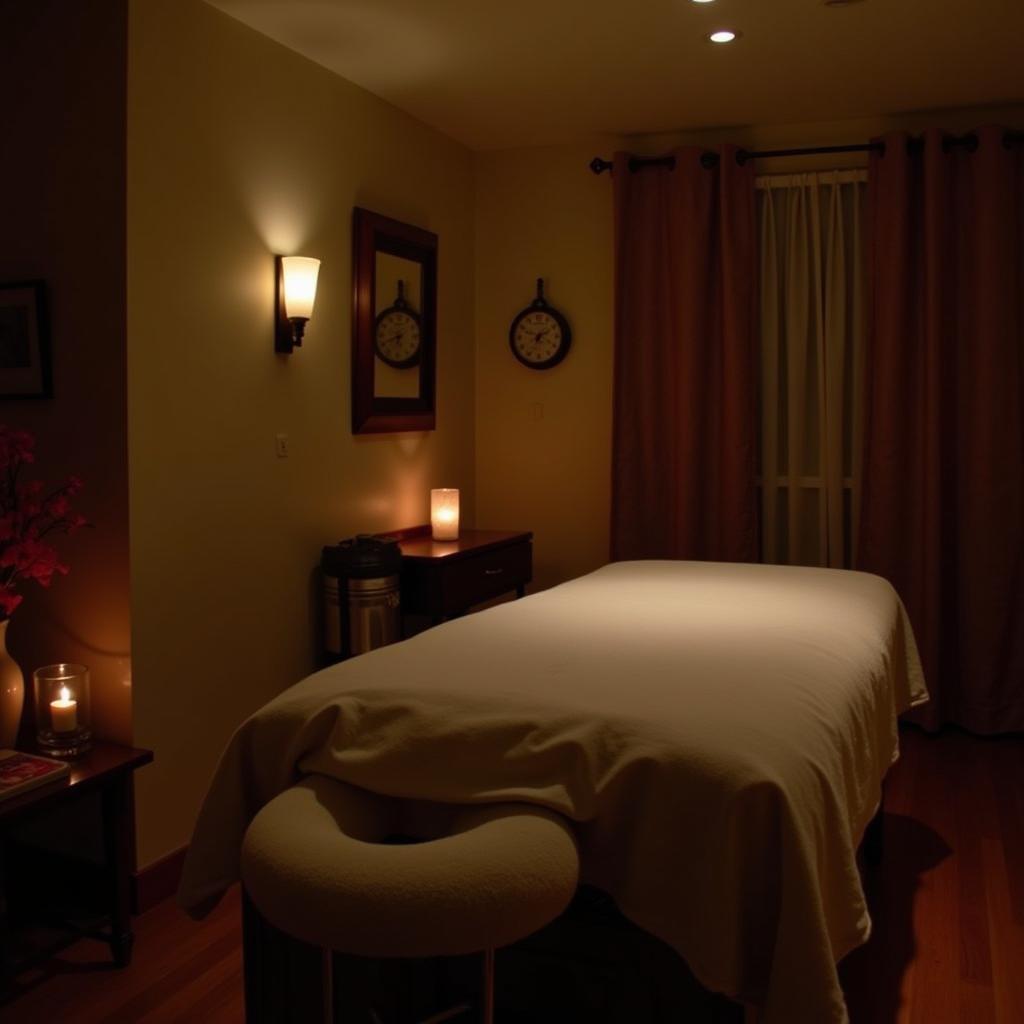 Tranquil massage room at Golden Touch Spa Jaipur with soft lighting and comfortable massage table.