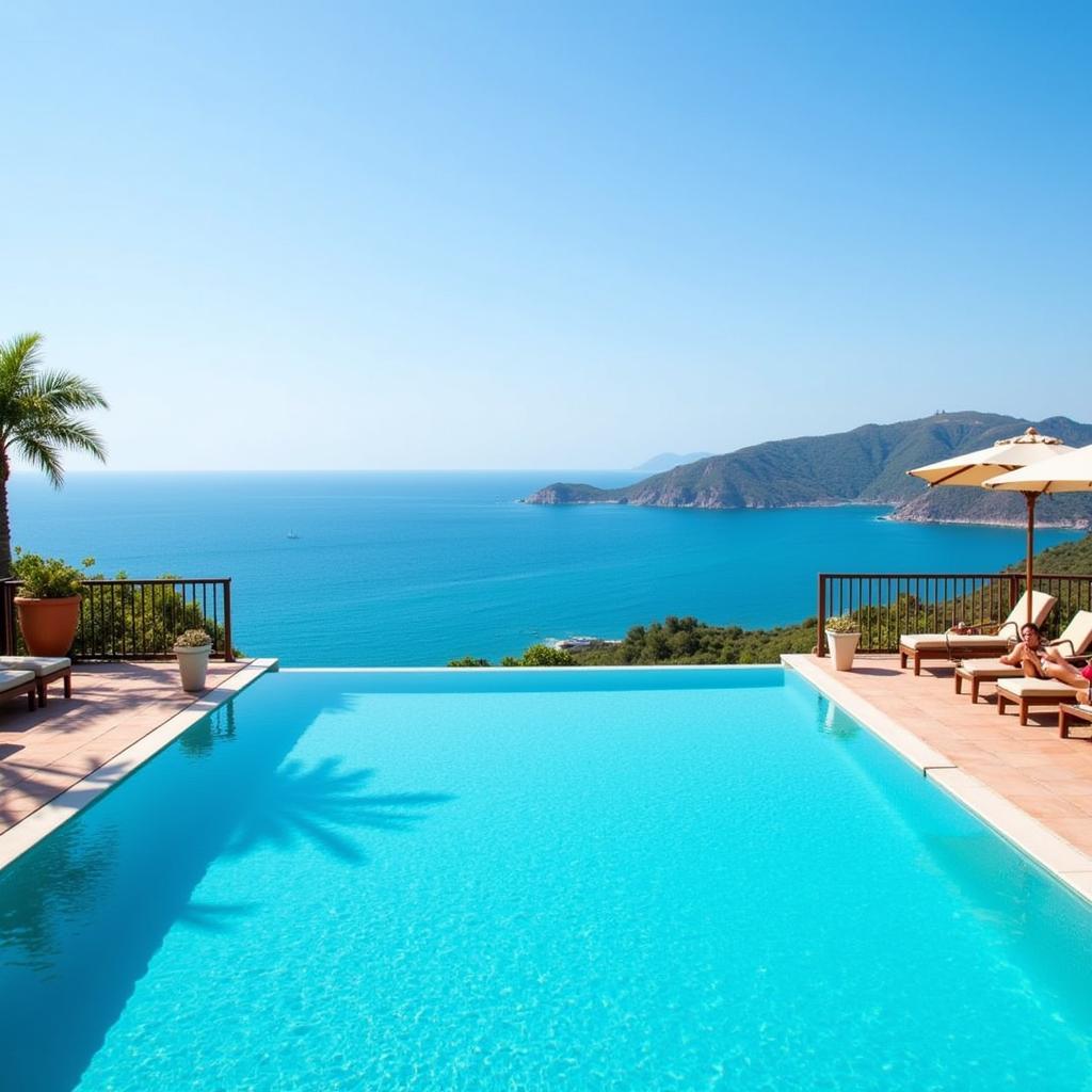 Infinity pool overlooking the ocean at Grandeur de Sanchi