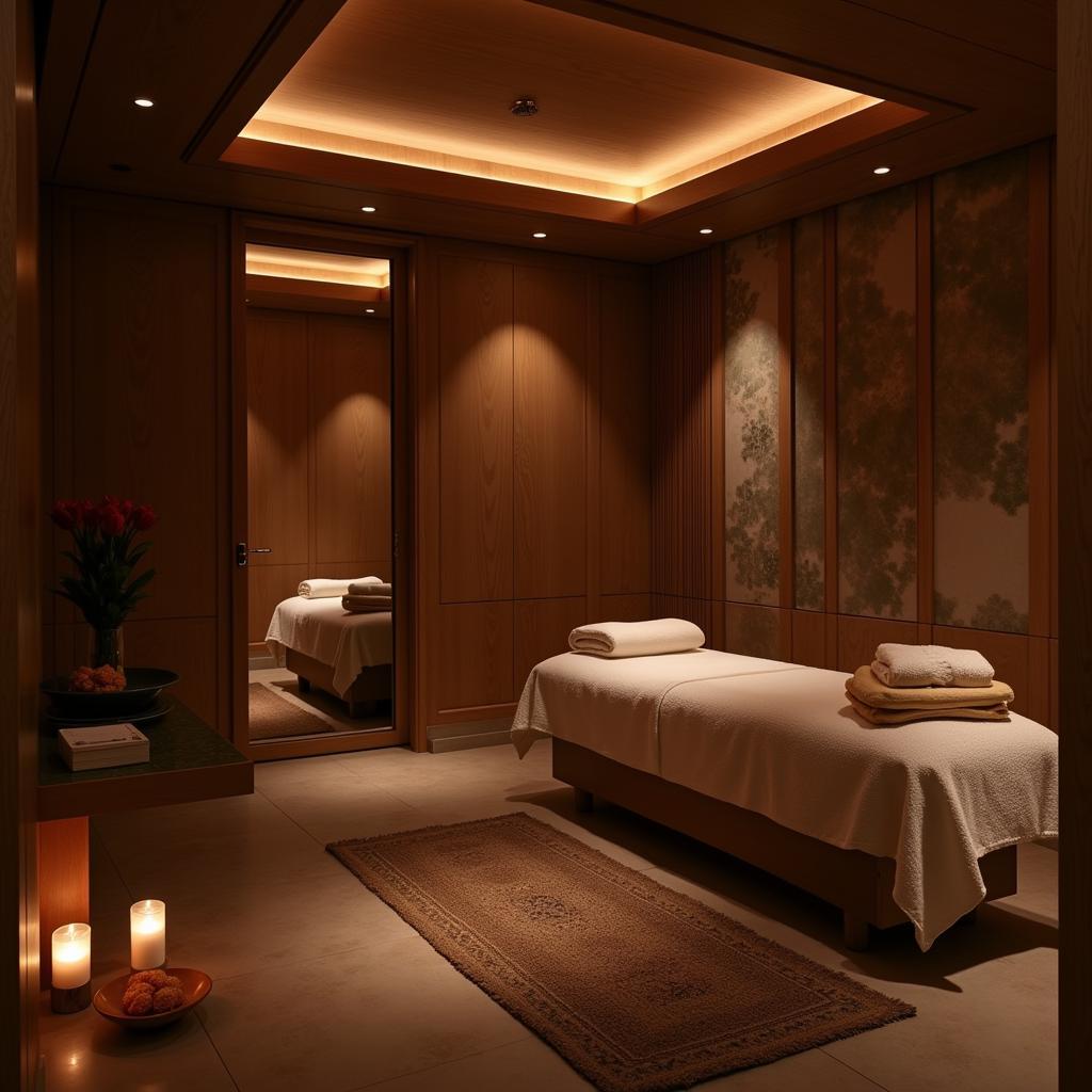 Serene treatment room in a Gwalior asli spa with soft lighting and traditional decor.