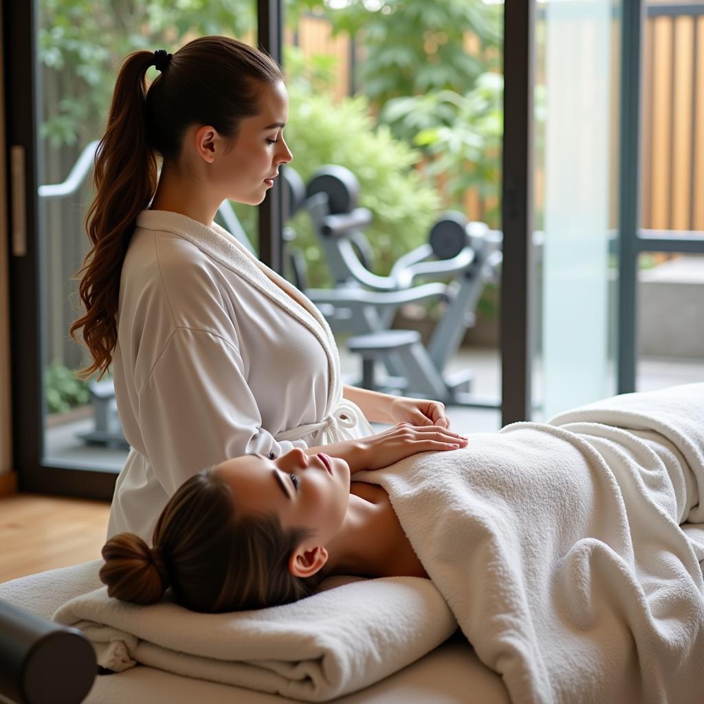 Woman relaxing in a spa after a gym workout