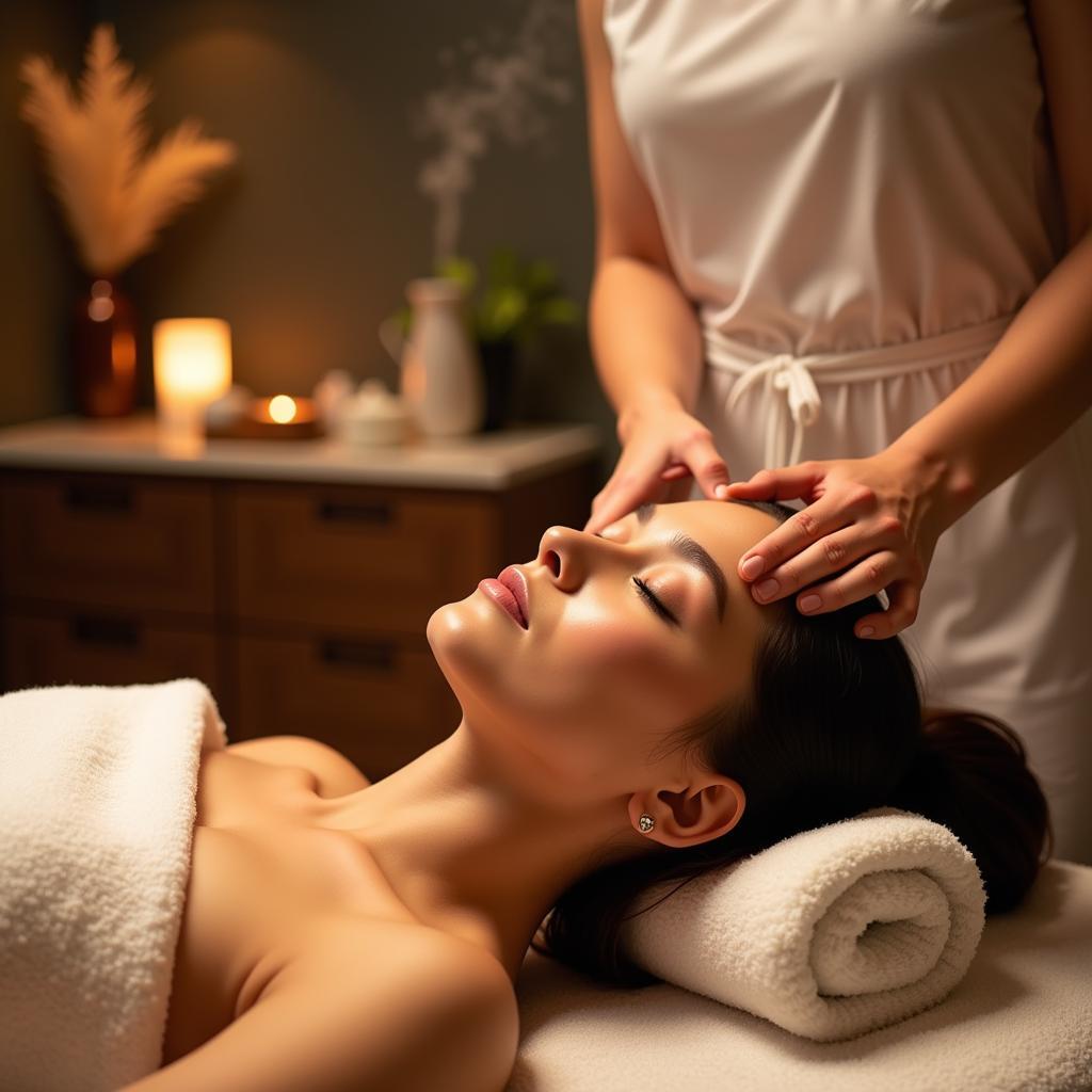 Woman relaxing at a hair and beauty spa