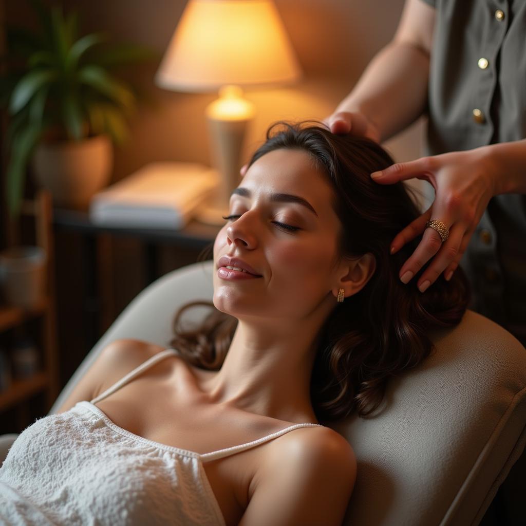 Relaxing in a hair spa chair