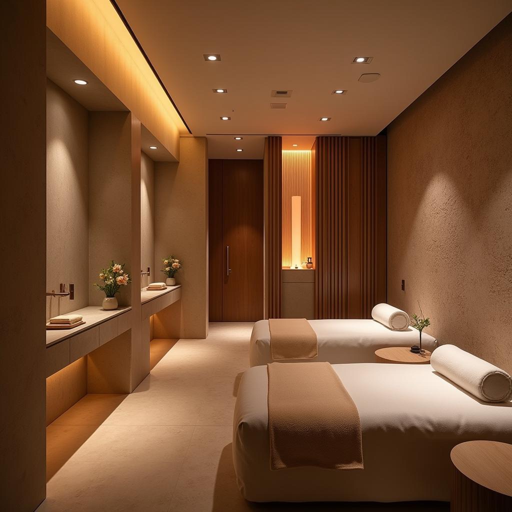 Serene spa interior in Hauz Khas with soft lighting and natural elements