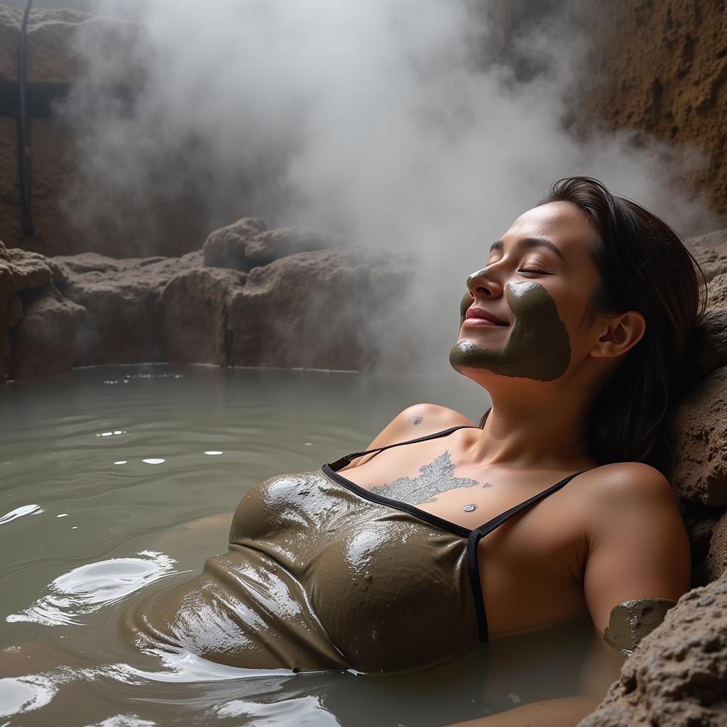 Relaxing in Hells Gate Mud Spa with Geothermal Steam