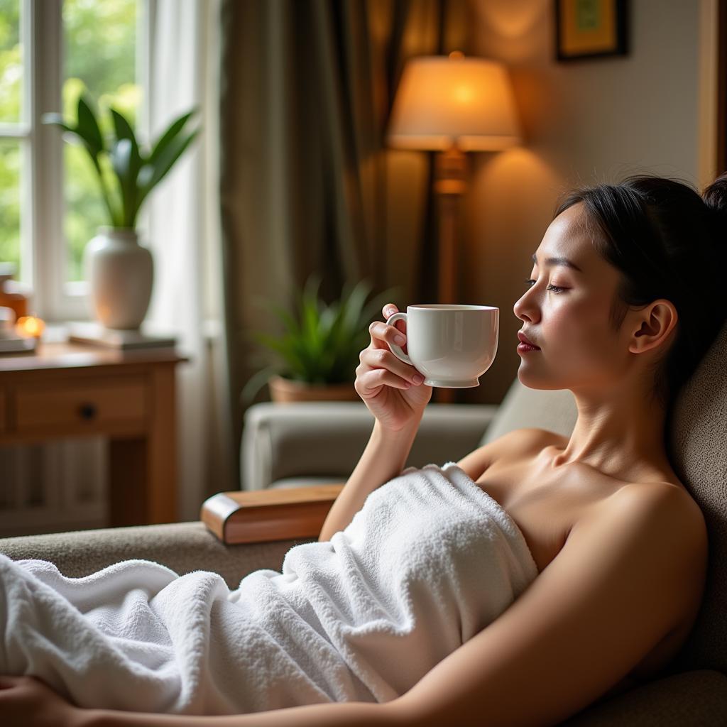 Relaxing with Herbal Tea at a Holistic Spa