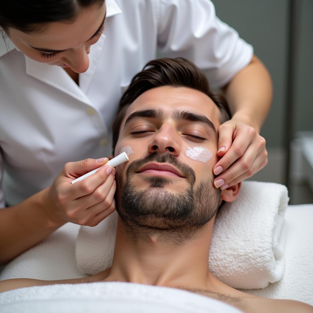 A man receiving a facial treatment at a Jodhpur spa