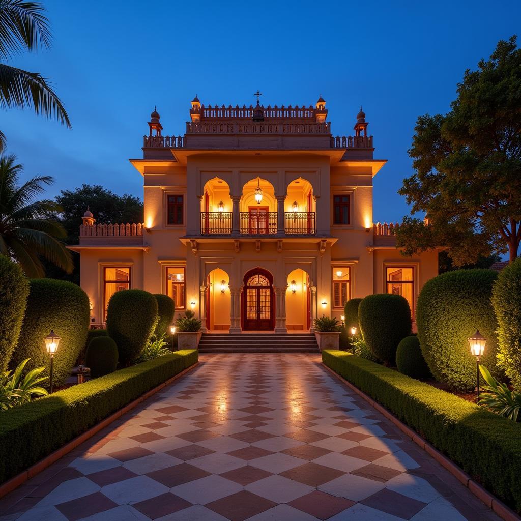 Luxurious exterior of a spa hotel in Jodhpur