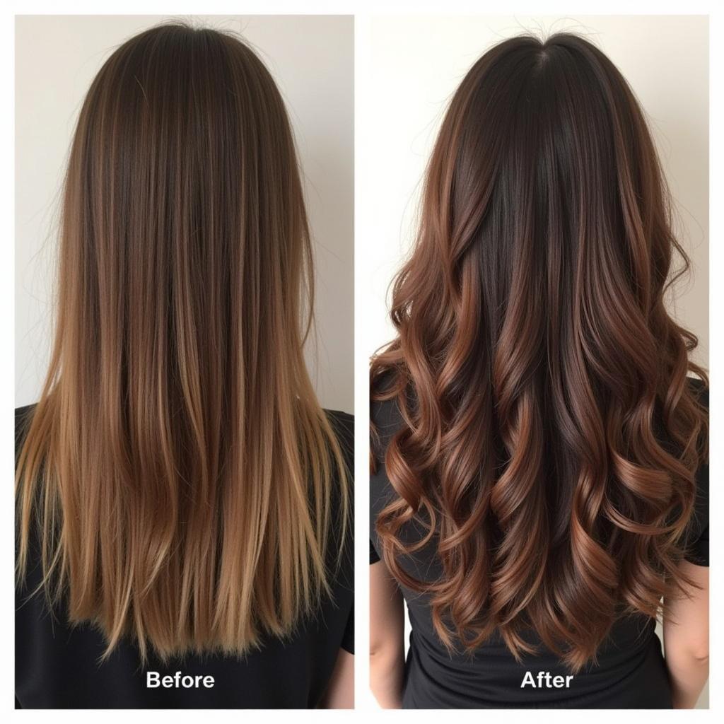 Before and after photos showing the results of a Kama Ayurveda hair spa treatment