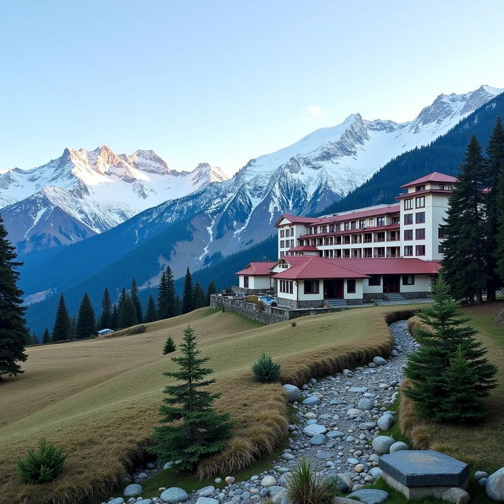 The Khyber Himalayan Resort nestled in the mountains with stunning views