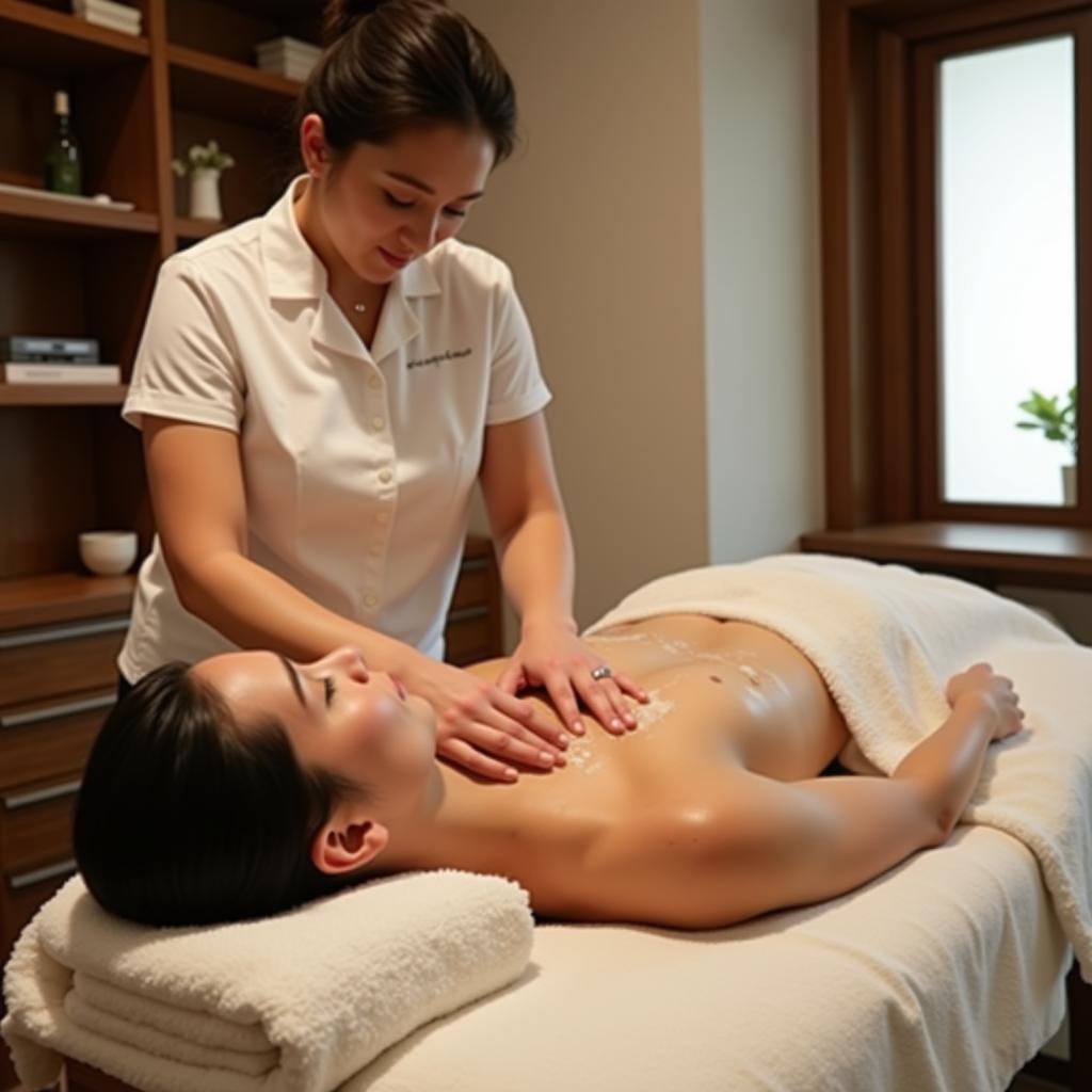 A woman enjoying a Korean body scrub treatment at a spa in Kundalahalli