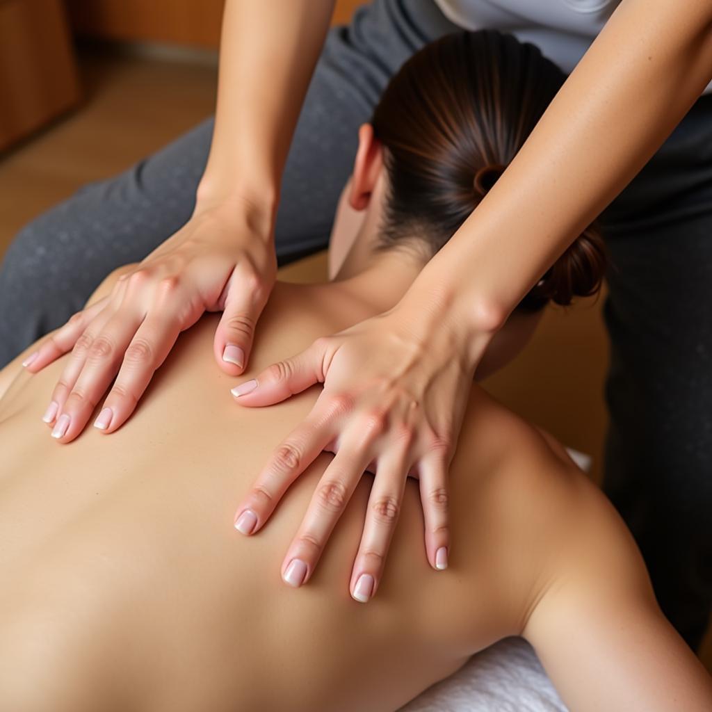 Korean massage therapist working on client at Avyang Spa