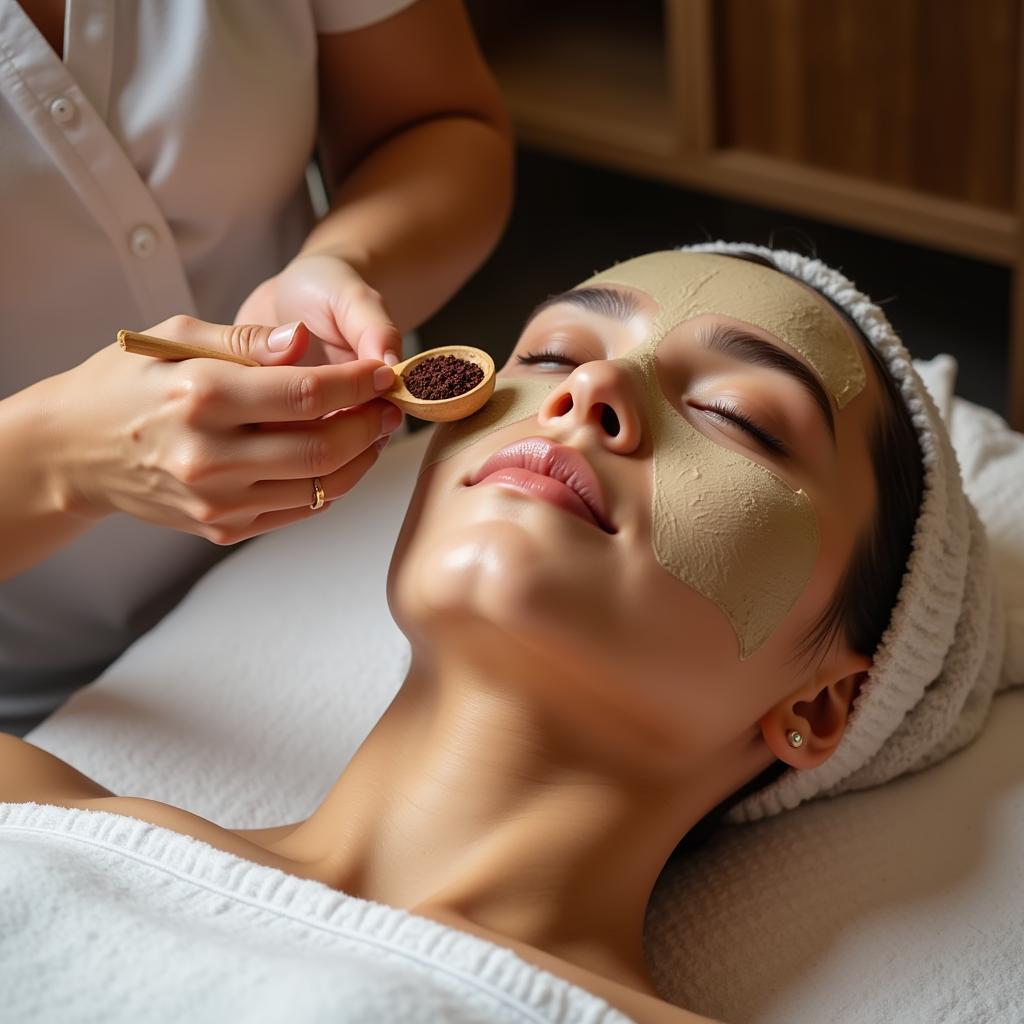 Close-up of a client receiving a Korean facial at Millennium Spa Jamnagar, showcasing the application of natural ingredients and specialized techniques.