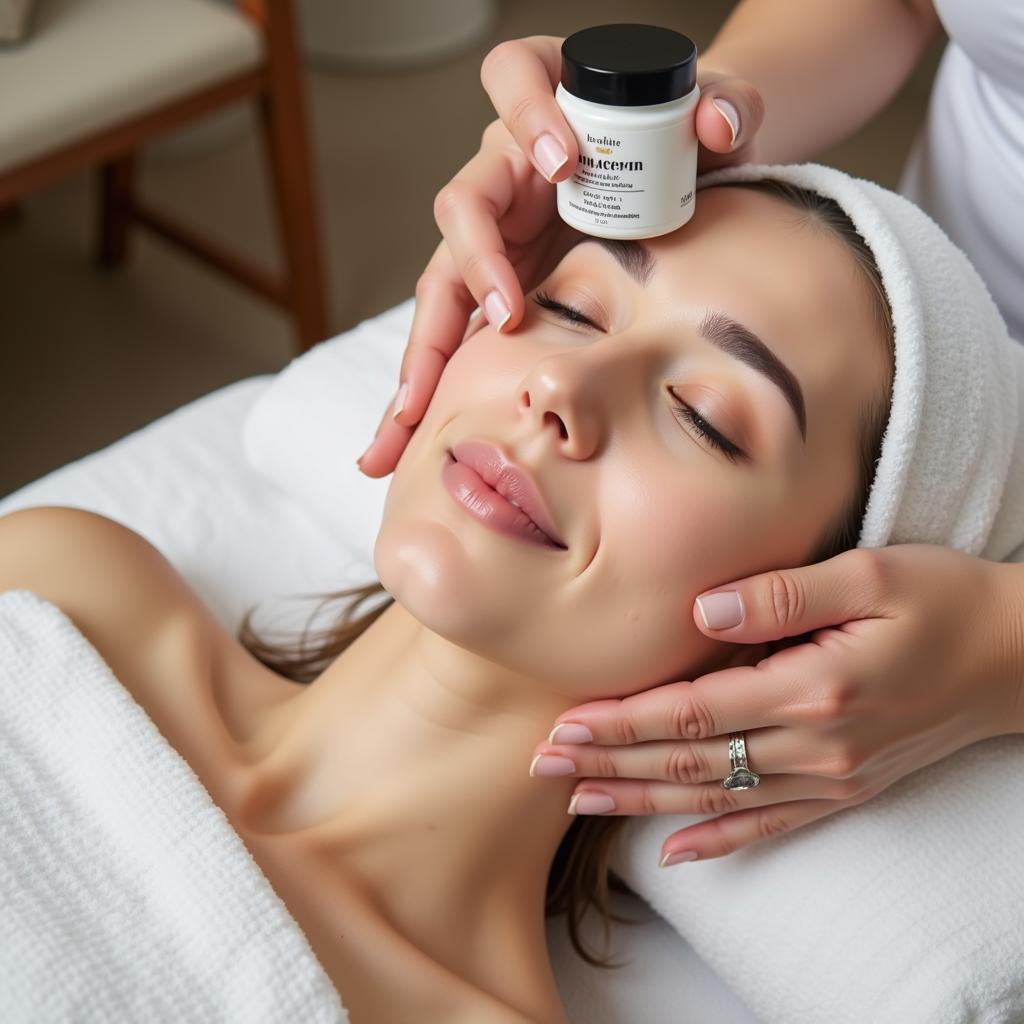 Close-up of a woman receiving a Korean facial treatment in Aylmer.