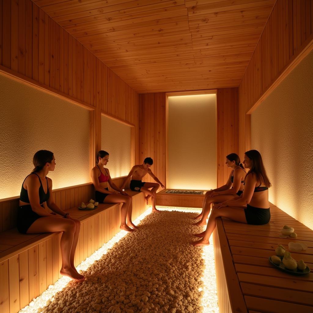 Traditional Korean Spa Sauna Room with Heated Stones