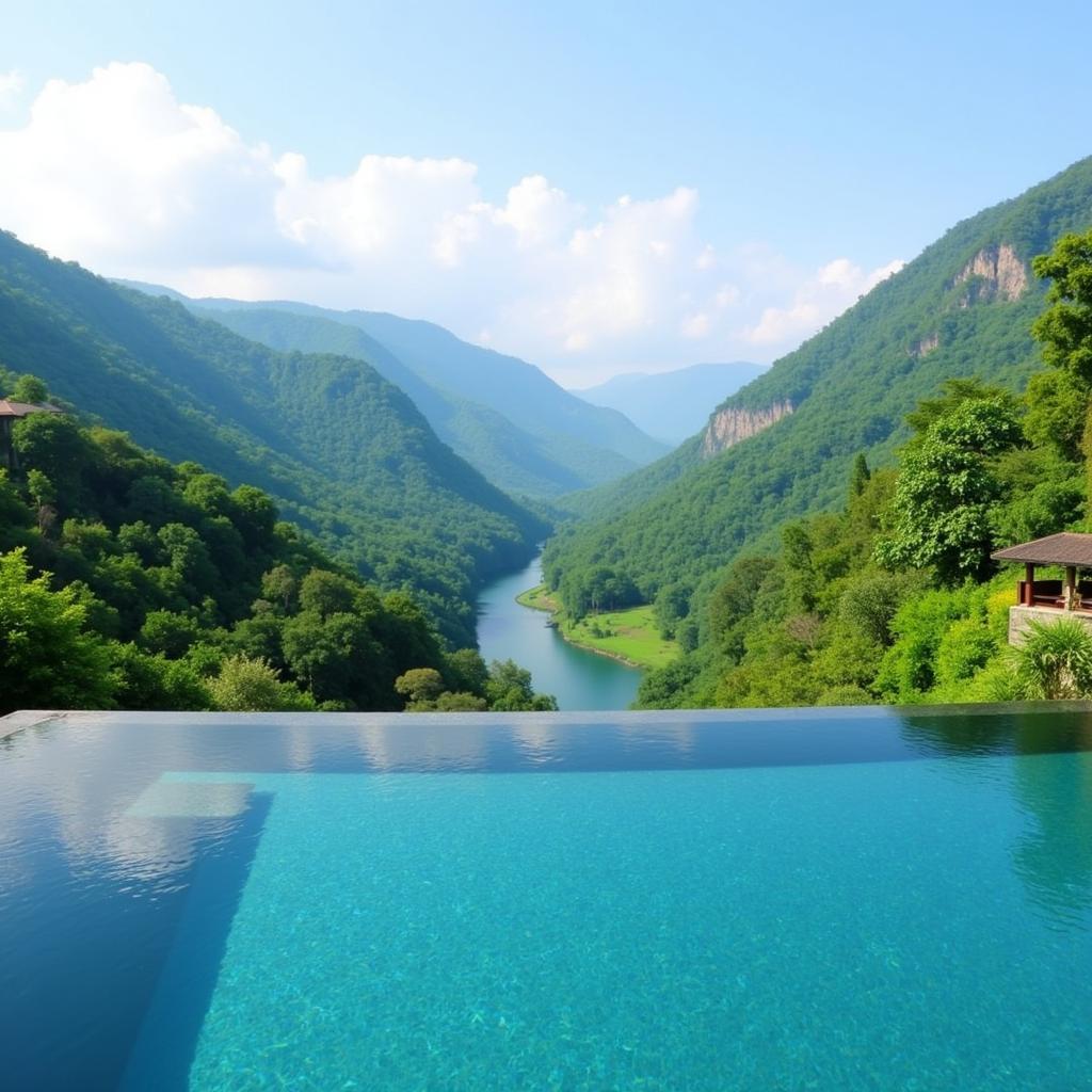 Infinity pool overlooking the Ayung River valley at kupu kupu barong villas & tree spa bali