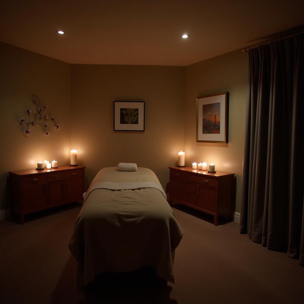 Luxurious and serene treatment room at Lakshmi Spa, showcasing calming decor and soft lighting, perfect for relaxation and rejuvenation.