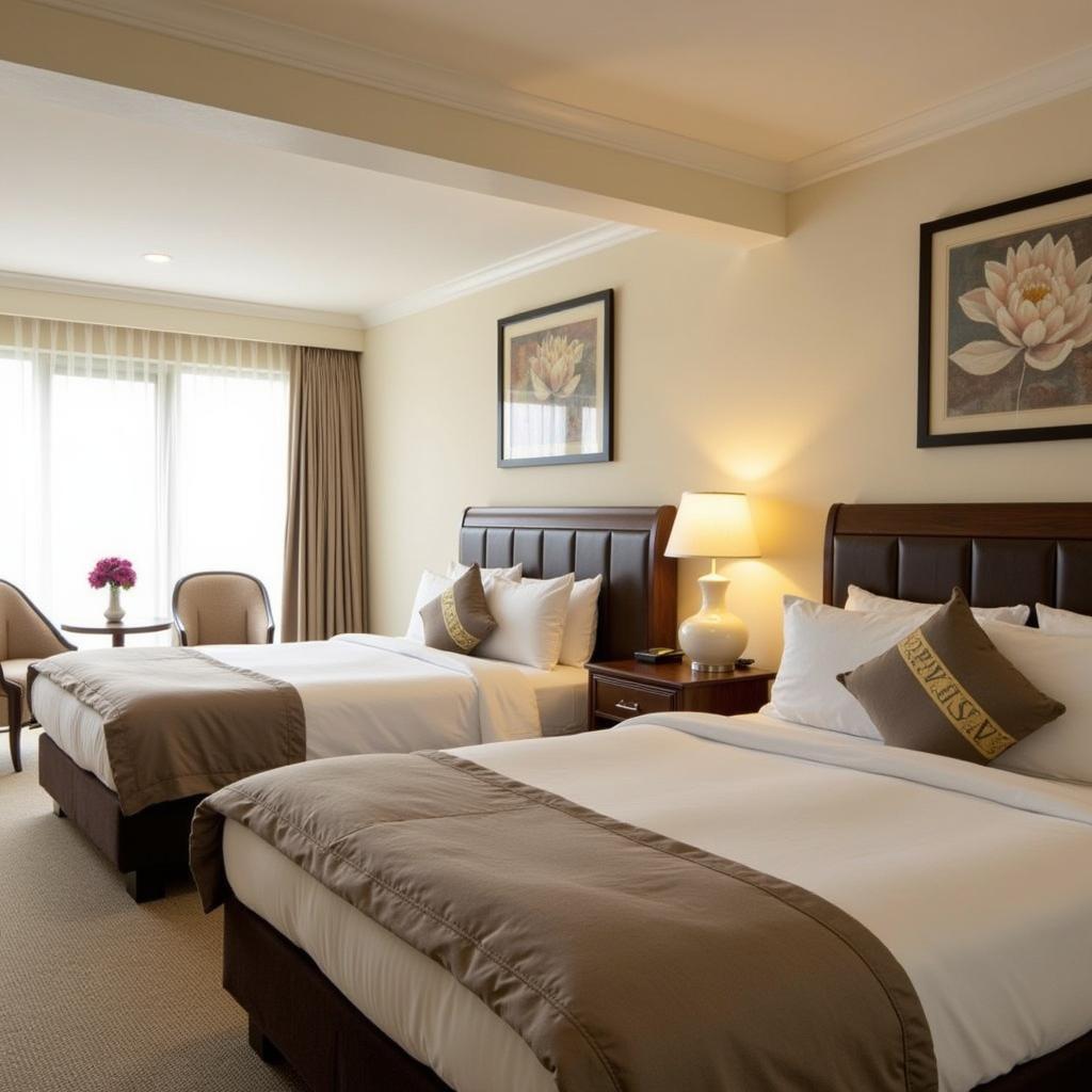 Luxurious guest room at Last Drop Village Hotel, showcasing comfortable furnishings and elegant decor.