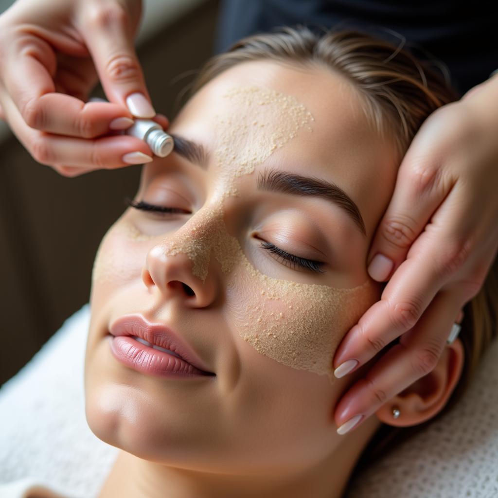 Lavana Spa Facial Treatment: Close-up of a facial treatment using natural ingredients and techniques to improve skin health and promote a youthful glow.