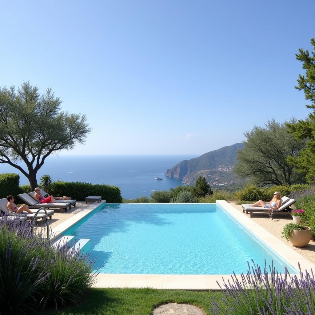 Enjoying the infinity pool at a luxury lavender villa