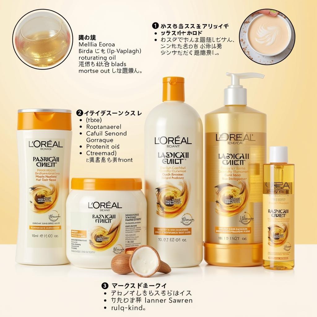 Close-up view of Loreal hair spa products highlighting key ingredients like natural oils and proteins.