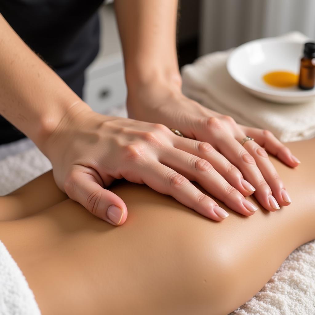 Close-up of hands receiving aromatherapy massage