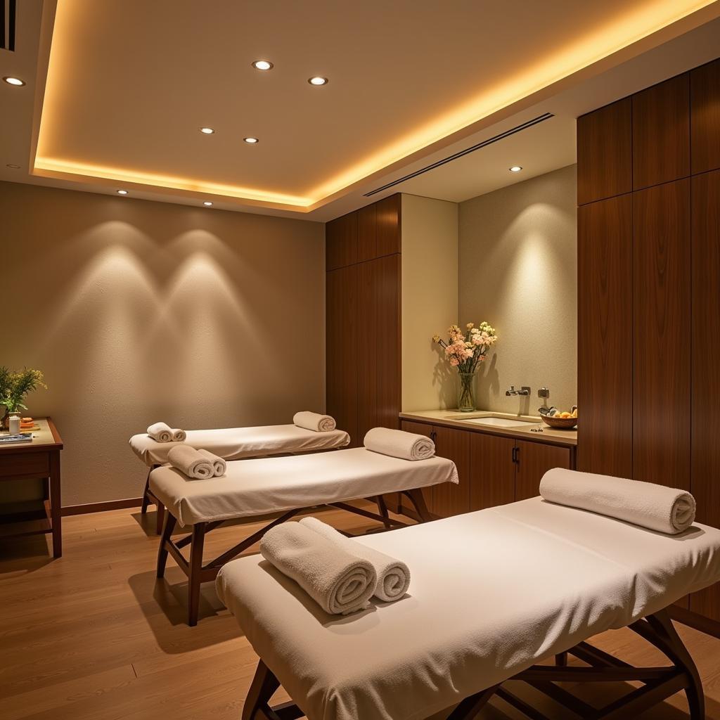 Luxurious spa treatment room near Rajiv Chowk, Gurgaon, with soft lighting and calming decor.