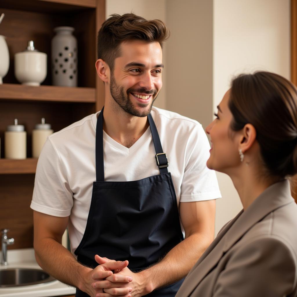 Male Spa Attendant Interacting with Client