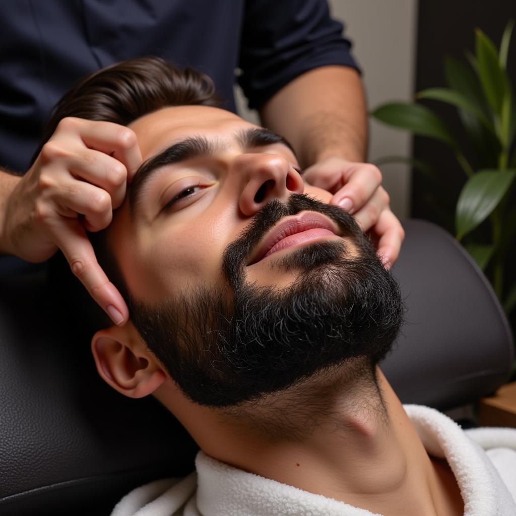 Man Enjoying Beard Massage