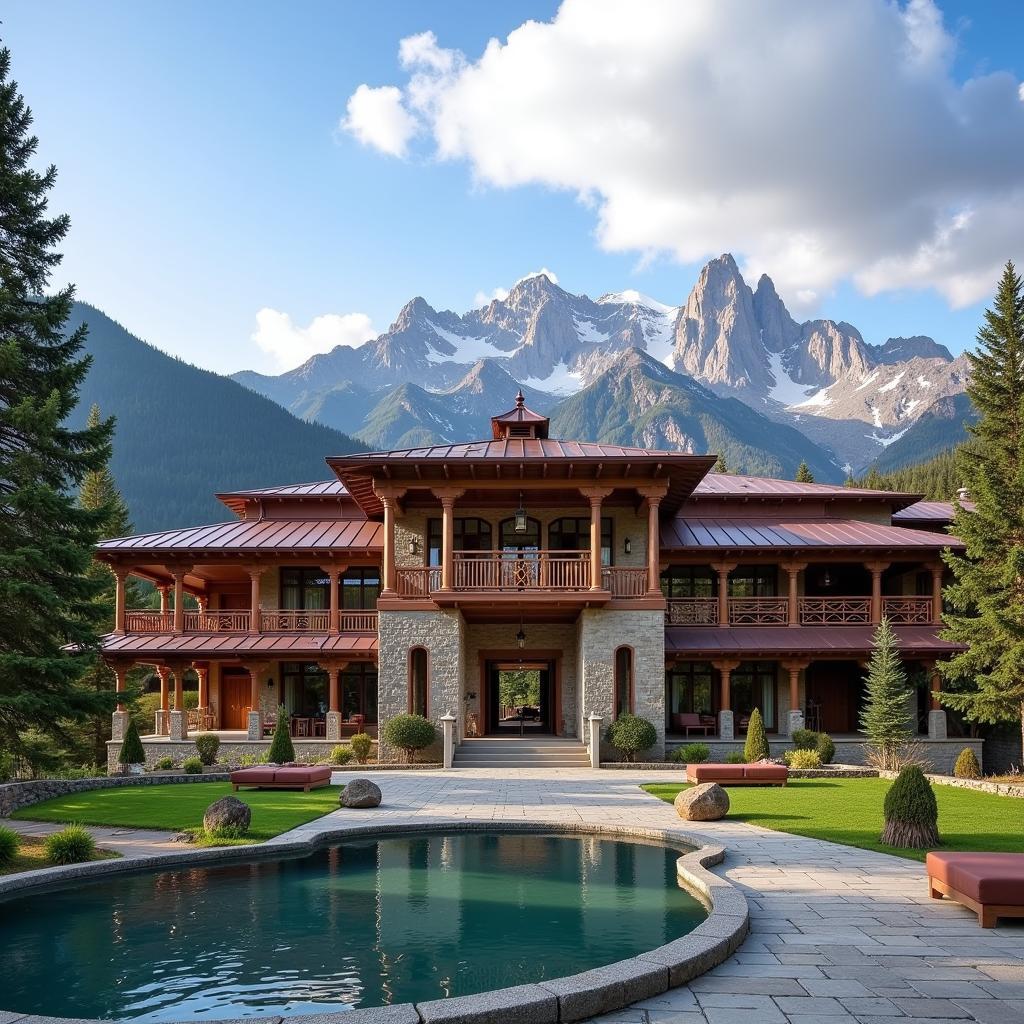 Exterior view of Manu Allaya Resort and Spa nestled in the Himalayas