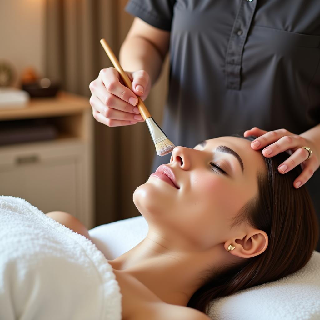 Woman receiving a facial treatment at a medical aesthetics spa