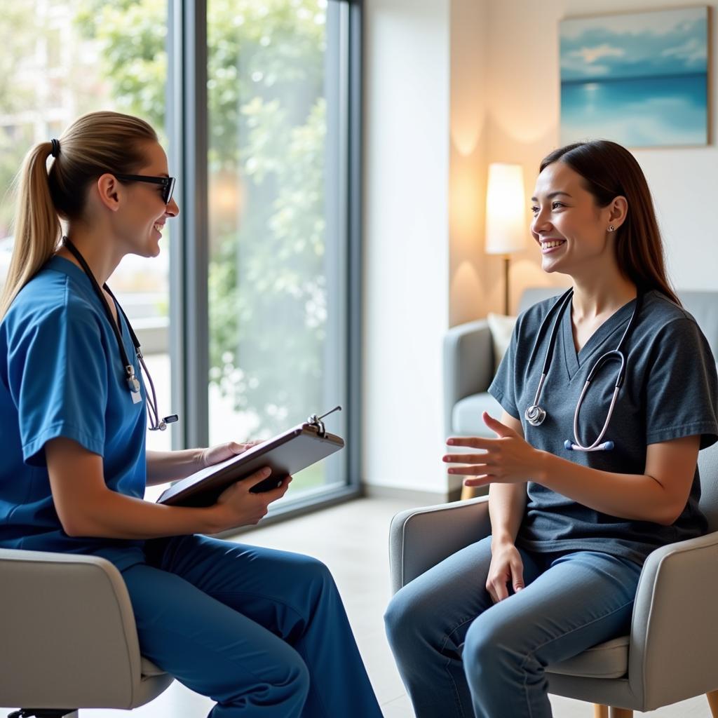 A patient consulting with a medical professional at an aesthetics medical spa