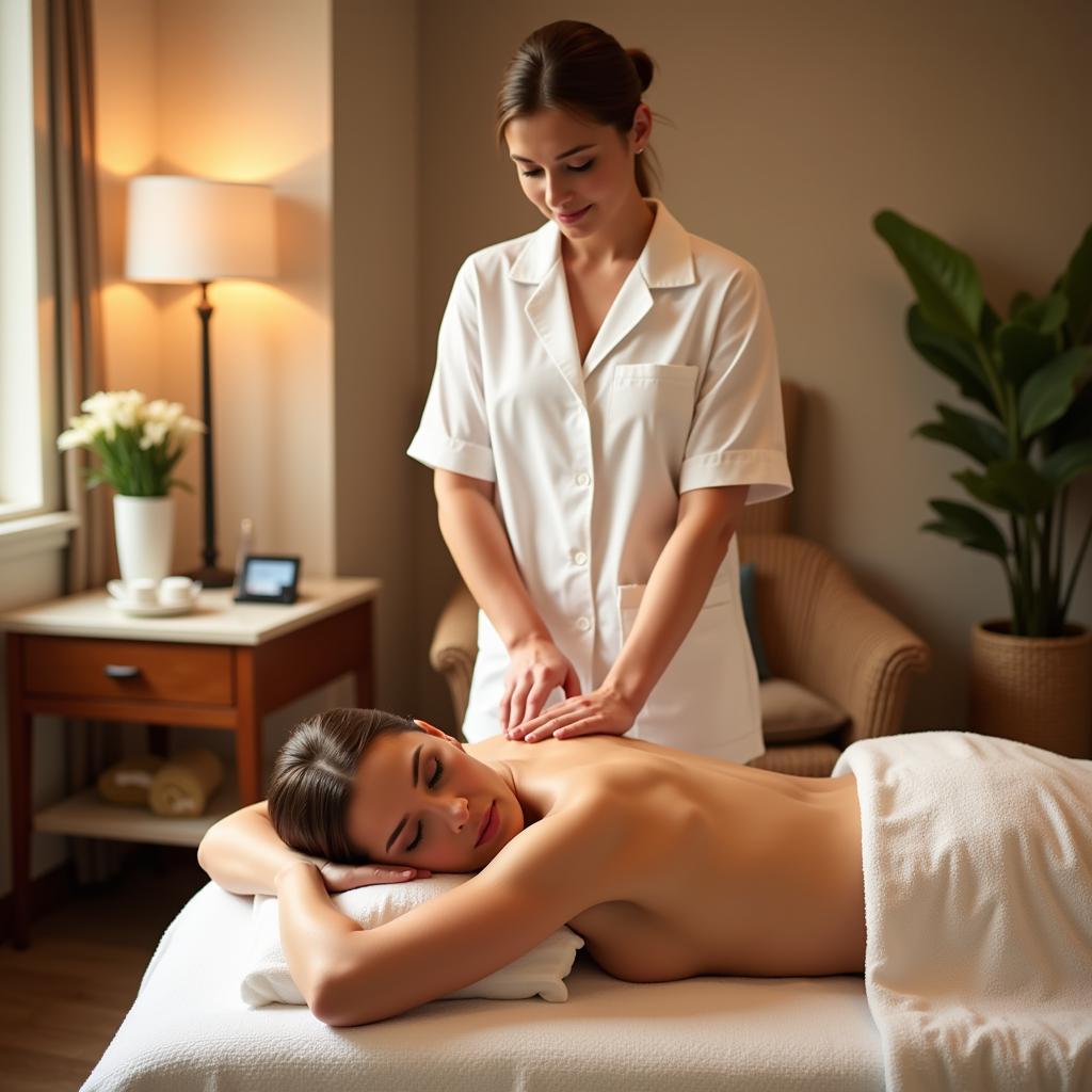 Merle Norman Massage Therapy: Relaxing massage therapy session at a Merle Norman spa with soothing ambiance.