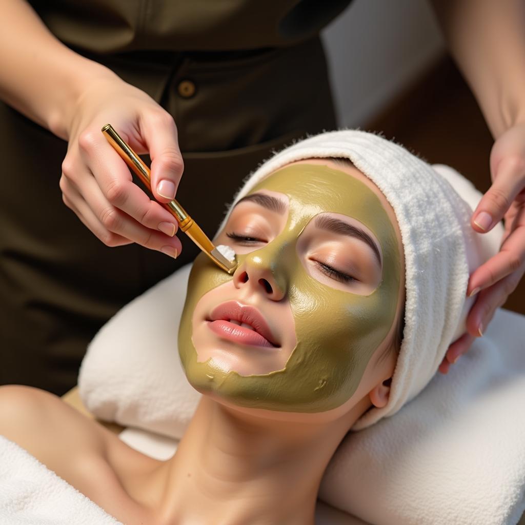 Close-up of a Nadur Spa facial treatment with natural ingredients.