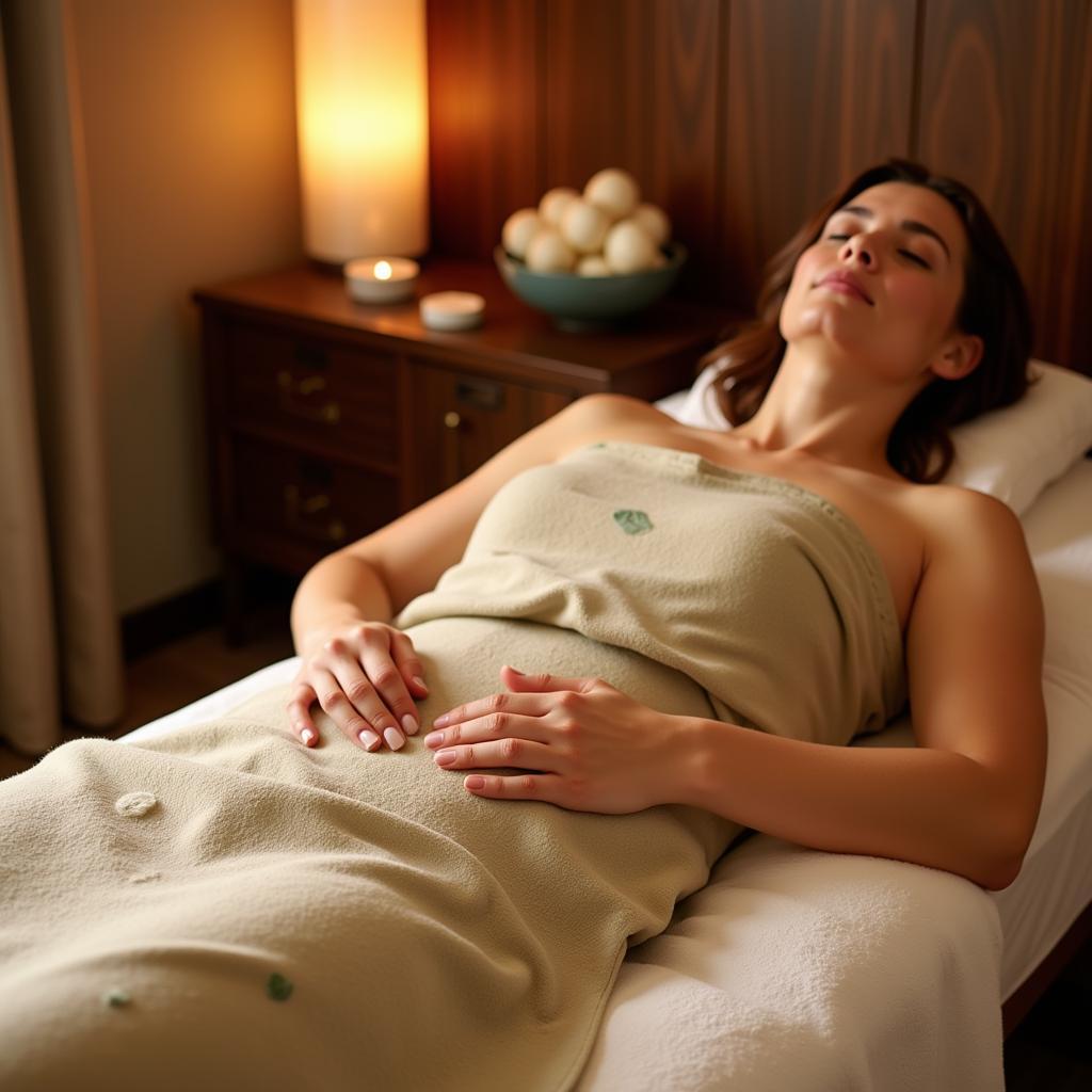 Relaxing body wrap treatment at Naman Spa Puri with natural ingredients.