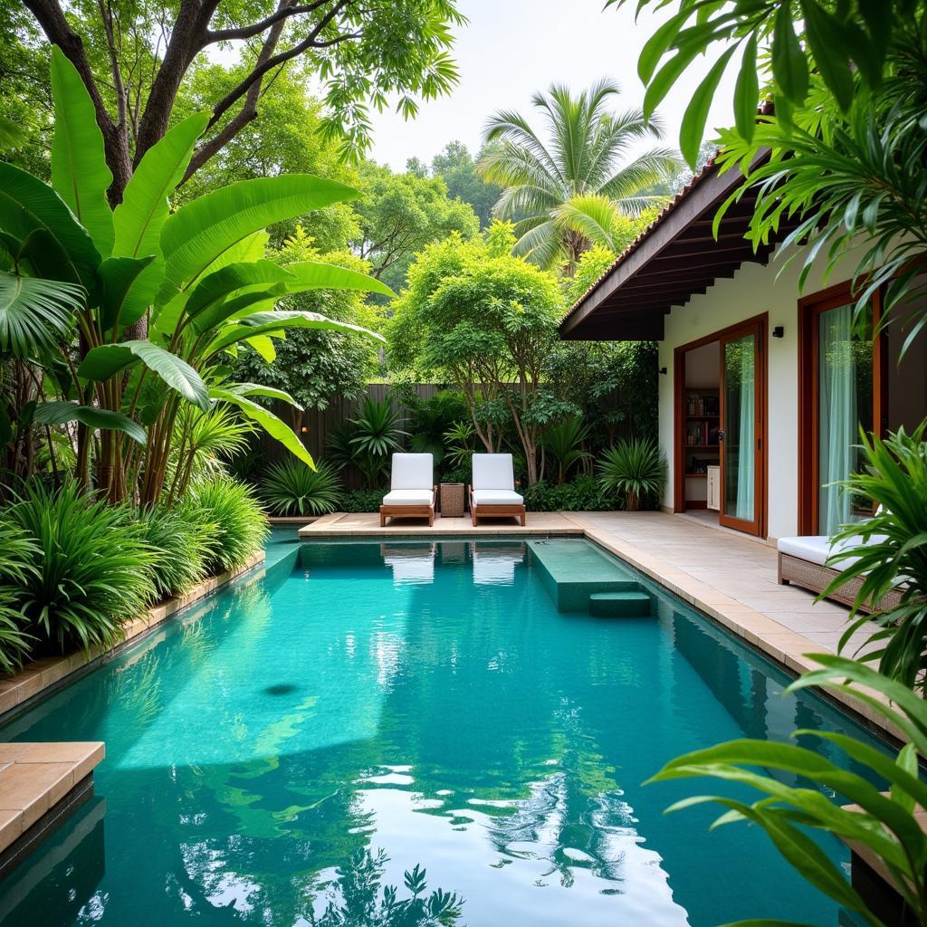 Private pool and tropical garden at a Niramaya Villa