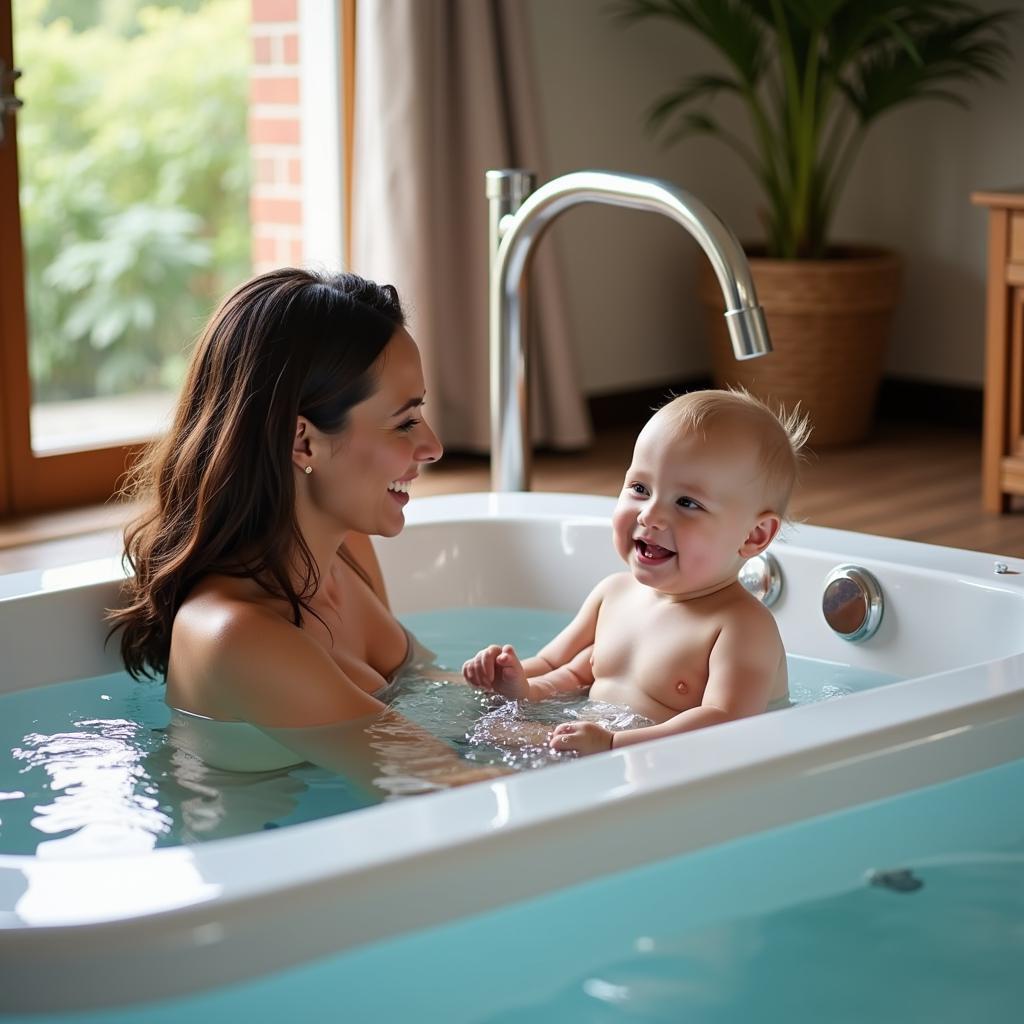 Parent and baby bonding during a spa session in Mumbai