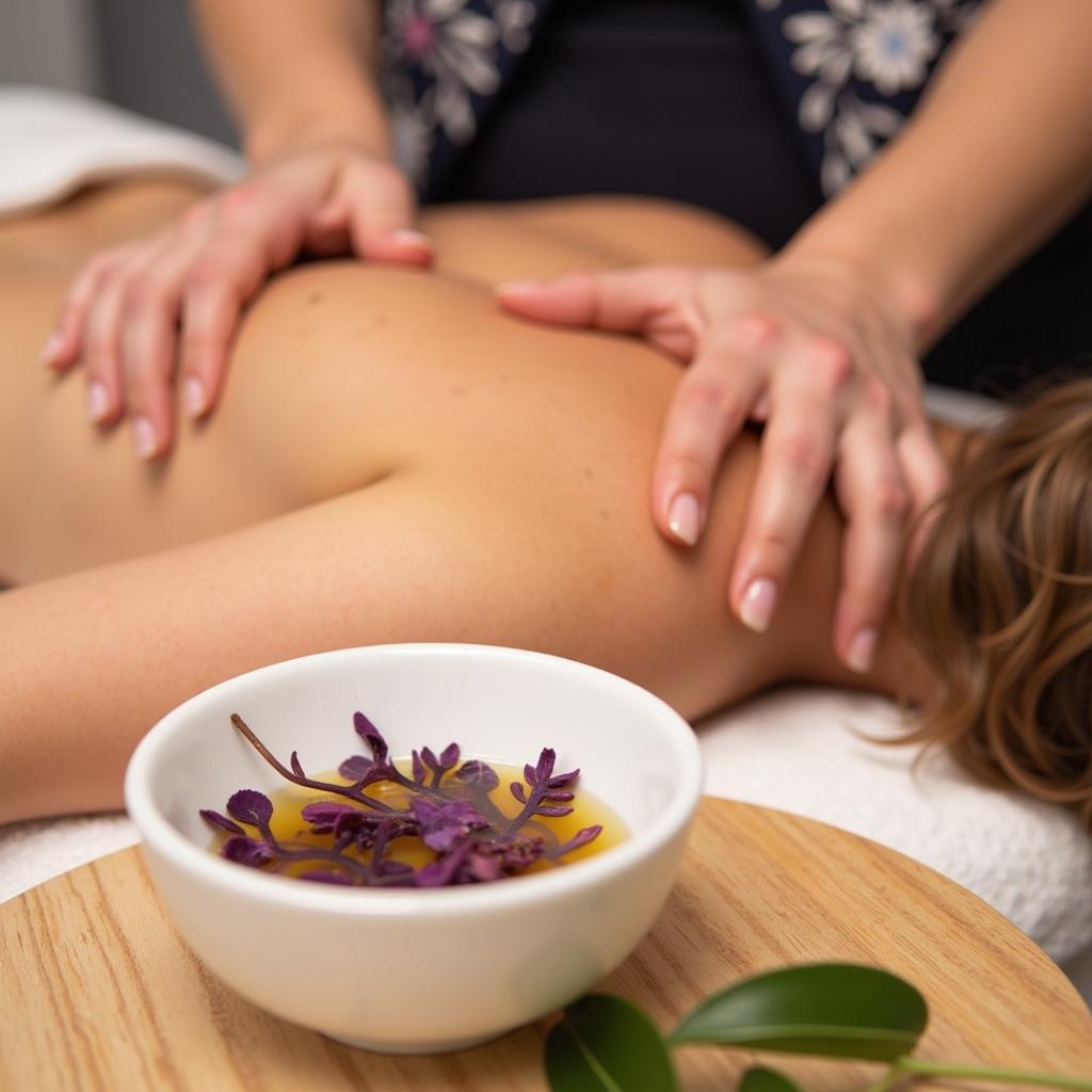 Close-up of hands performing a peony-infused massage.