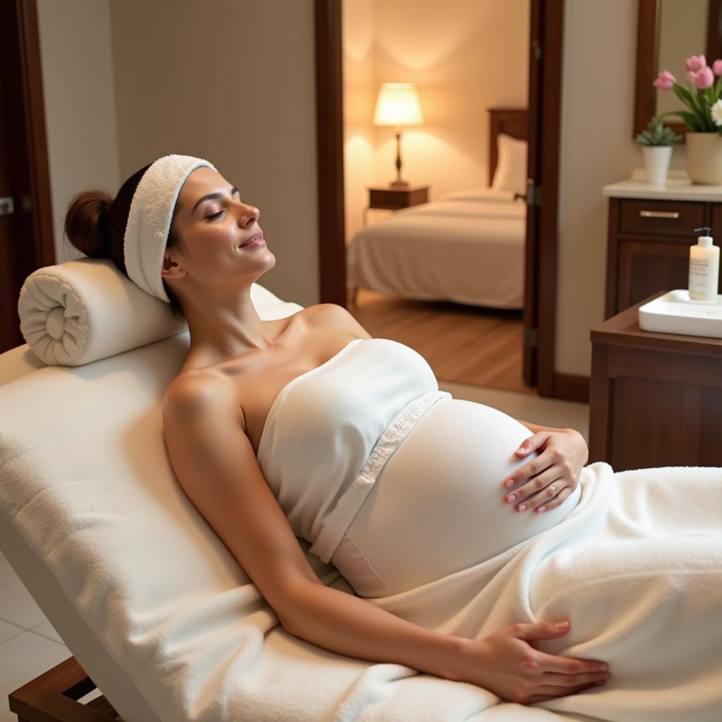 Pregnant woman getting a relaxing hair spa treatment