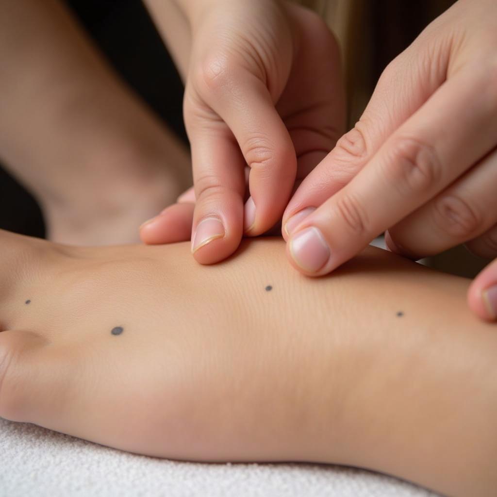 Close-up of reflexology foot massage