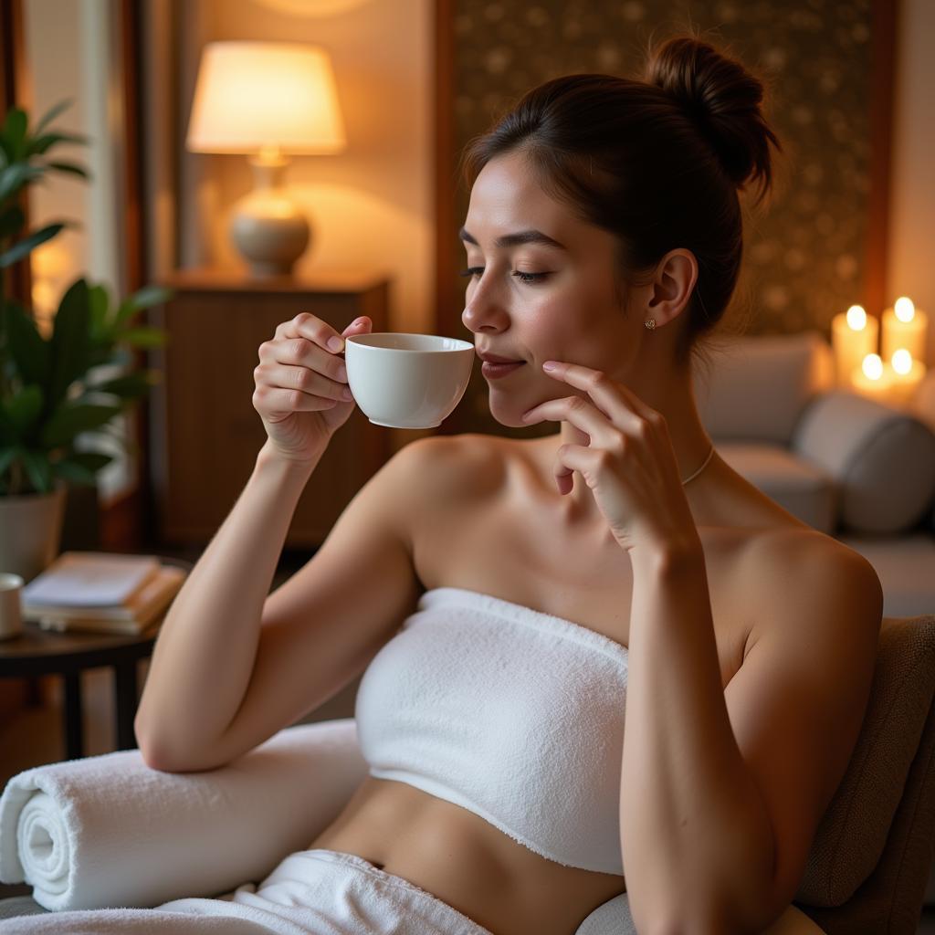 Relaxed Spa Guest Enjoying Tea