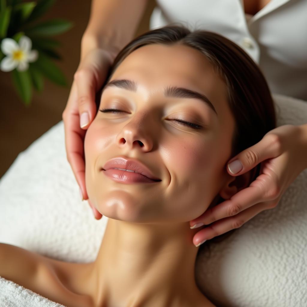 Relaxed Woman Enjoying a Spa Treatment with a Serene Expression