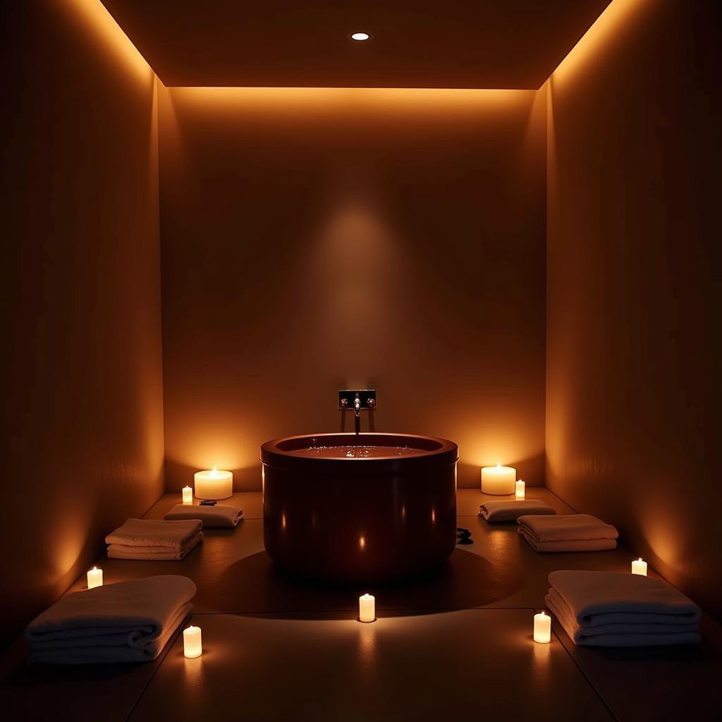 Ambient lighting and decor creating a relaxing atmosphere in a chocolate bath spa room